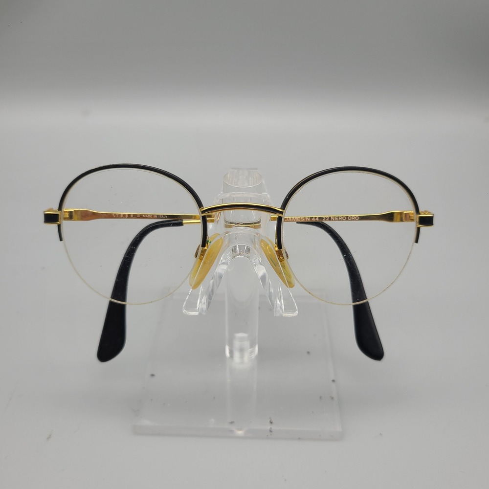 Vogue James/N 44-22 Nero Oro Vintage Round Black Gold Eyeglasses Frames Italy